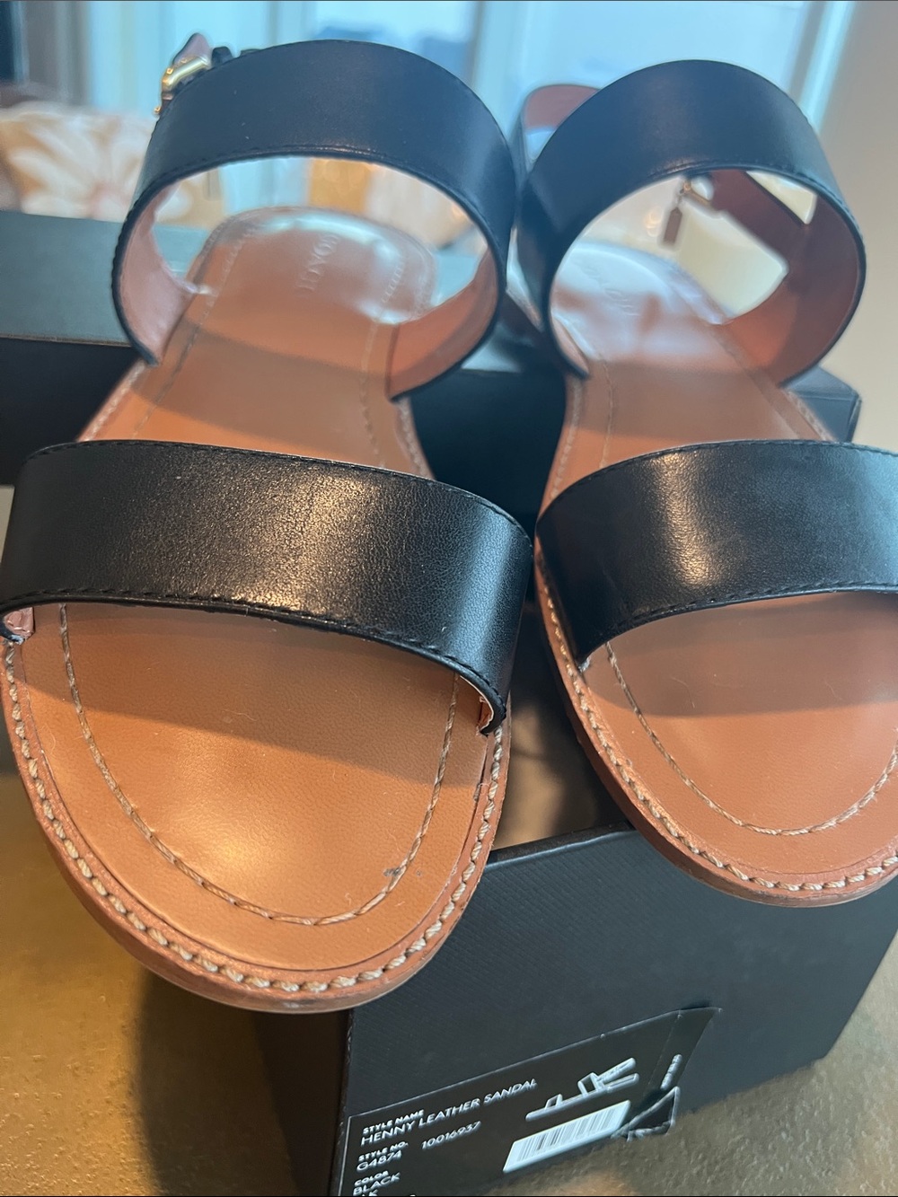 Coach Leather Ankle-Strap Sandals in Black
